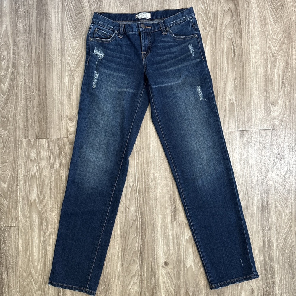 Free People Jeans‎ Womens 25 Blue Straight Low Rise Dark Wash Distressed Y2K 90s